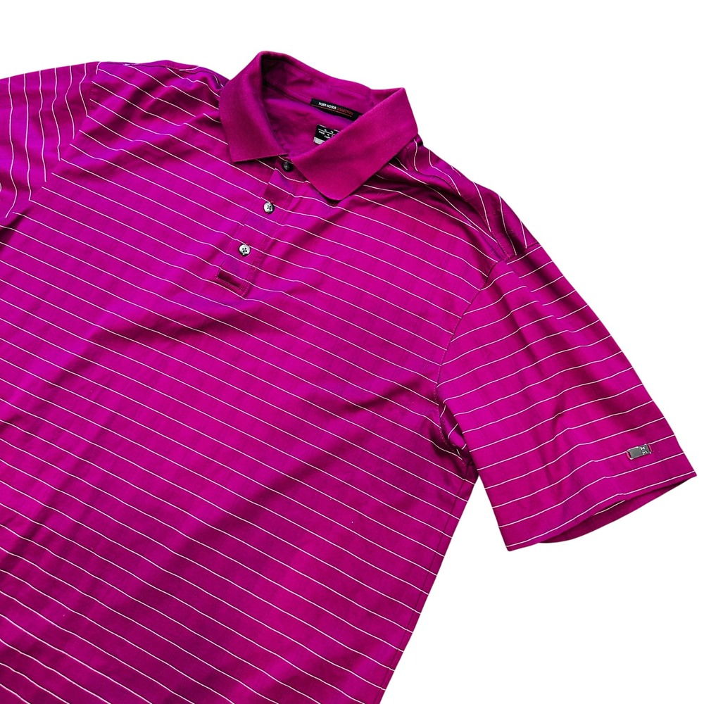 Nike Tiger Woods Polo Men's XL TW Collection‎ Magenta Striped Dri-Fit Polo Shirt